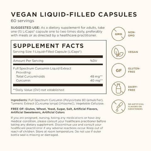 Solgar Full Spectrum Curcumin - 60 Licaps Pack Of 2 - Superior Absorption - Brain Joint & Immune Health - Non-Gmo Vegan Gluten Free Dairy Free 120 Total Servings