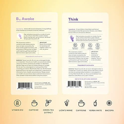 The Good Patch Weekday Hustle Duo Awake B12 with Caffeine and Vitamins to Help Promote Energy Think with Caffeine Yerba Mate to Support Focus (8 Total Patches)