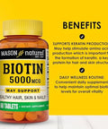 Mason Natural Biotin 5000Mcg Vitamin B7 Supplement For Men & Women Supports Healthy Hair Skin & Nails 60 Tablets
