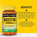 Mason Natural Biotin 5000Mcg Vitamin B7 Supplement For Men & Women Supports Healthy Hair Skin & Nails 60 Tablets