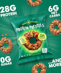 Crisp Power Protein Pretzel Snack Bundle Sesame & Everything (6 Packs Each) Up To 28G Protein Per Pack Low Carb Vegan Plantbased Keto Baked Savory Pretzel Bites