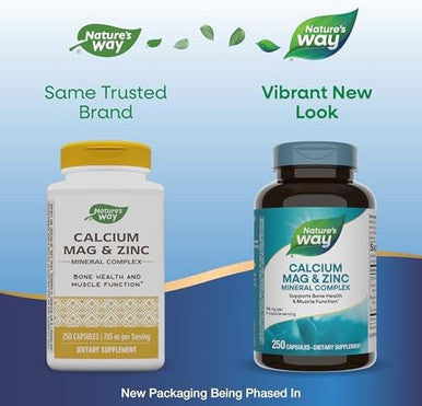 Nature'S Way Calcium-Magnesium-Zinc - Bone Health & Muscle Function - With Calcium Carbonate, Citrate & Malate - Gluten & Dairy - 250 Capsules