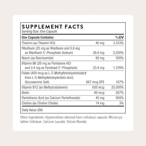 Thorne - B-Complex 12 - Vitamin B Complex With Choline Supplement - Supports Cellular Energy Production & A Healthy Nervous System - Third-Party Certified - Gluten Dairy & Soy-Free 60 Capsules