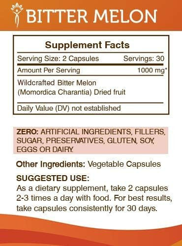 Secrets of the Tribe Bitter Melon 60 Capsules, 1000 mg, Wildcrafted Bitter Melon (Momordica Charantia) Dried Fruit (60 Capsules)