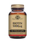 Solgar Biotin 5000 Mcg - 50 Vegetable Capsules - Supports Healthy Skin Nails & Hair - Non-Gmo Vegan Gluten Free Dairy Free Kosher - 50 Servings
