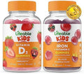 Lifeable Vitamin D Kids + Iron & Vitamin C Kids Gummies Bundle Great Tasting Vitamin Supplement Gluten Gmo Chewable Gummy