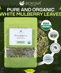 Biokoma Organic White Mulberry Leaf Tea Loose Dried Leaves 1.76oz - Morus Alba Herbal Tea - USDA Organic - Resealable Moisture Proof Pouch - No Additives - No Preservatives - Non GMO - Kosher