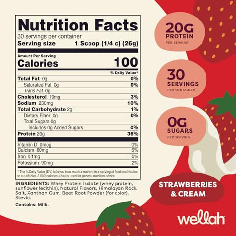Wellah Protein Your Whey (30 Servings Strawberries And Cream) Whey Protein Isolate (Wpi)