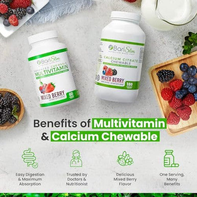 Barislim Bariatric Calcium Citrate & Advanced Chewable Bariatric Multivitamin With Iron - Bariatric Vitamin And Supplement For Post Bariatric Surgery Including Gastric Bypass And Gastric Sleeve