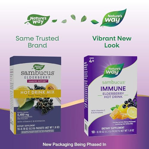 Nature'S Way Sambucus Elderberry Hot Drink Mix With Vitamin C And Echinacea Immune Support Honey Lemon-Berry Flavored 10 Packets (Packaging May Vary)