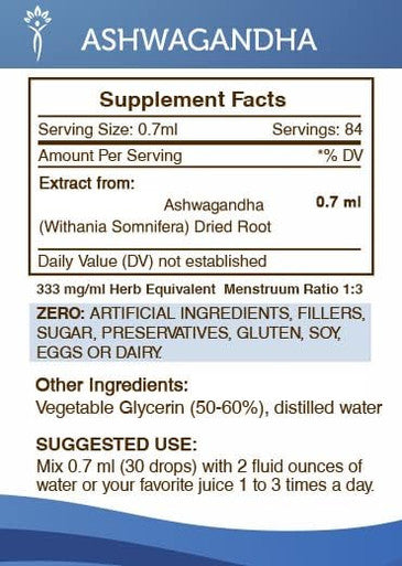 Secrets of the Tribe Ashwagandha Alcohol-Free Tincture (Glycerite) 664 mg Ashwagandha (Withania Somnifera) Dried Root (2 Fl Oz) Adaptogen Supplement