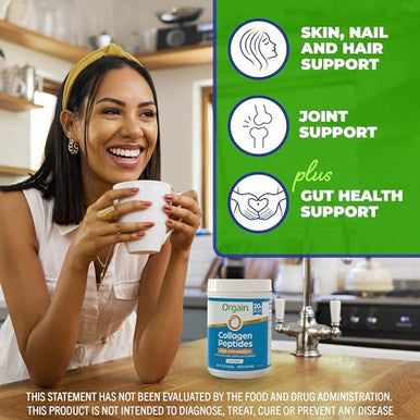 Orgain Hydrolyzed Collagen Peptides + Prebiotic & Probiotics Powder For Women & Men 20G Grass Fed Collagen 1 Billion Cfu Supports Digestive Hair Skin & Joint Health Nongmo Type I & Iii 1Lb