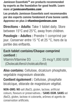 Vitamin D3 1000 Iu Bonus 240 Tabs Brand Jamieson Laboratories
