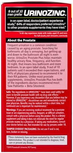 Urinozinc Prostate Plus, Saw Palmetto & Beta Sitosterol Supplement For Men, Reduce Frequent Urination (2 Month Supply, 120 Count)