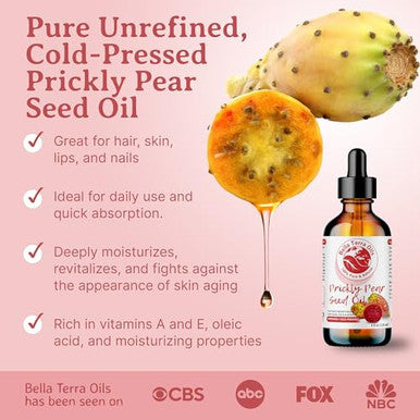 Bella Terra Oils - Prickly Pear Seed Oil 8 Oz - The Symmetry Of Cactus Extract & Barbary Fig Overflowing With Vitamin B & Zinc A Precious Skin Delight
