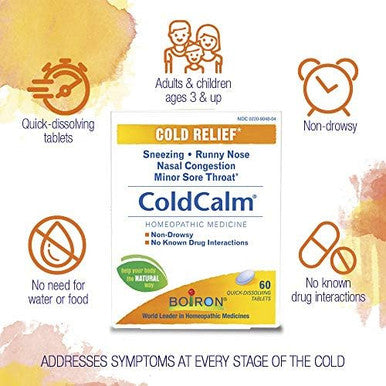 Boiron Coldcalm Tablets For Relief Of Common Cold Symptoms Such As Sneezing Runny Nose Sore Throat And Nasal Congestion Nondrowsy 120 Count (2 Pack)