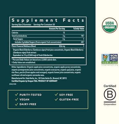 Gaia Herbs Black Elderberry Adult Daily Gummies Delicious Immune Support Supplement Made With Organic Black Elderberries For Immune System Support 80 Gummies (40Day Supply)