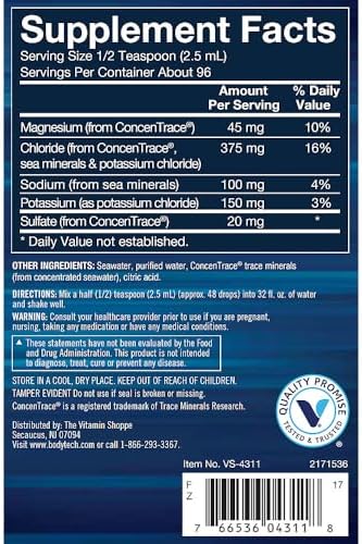 Bodytech Liquid Electrolytes Concentrated Hydration Support Unflavored For Versatile Use (8 Fl Oz)