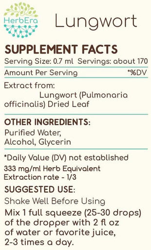 Lungwort A120 (2pcs) Alcohol Herbal Extract Tincture, Concentrated Liquid Drops Natural Lungwort (Pulmonaria officinalis) Dried Leaf (2x4 fl oz)
