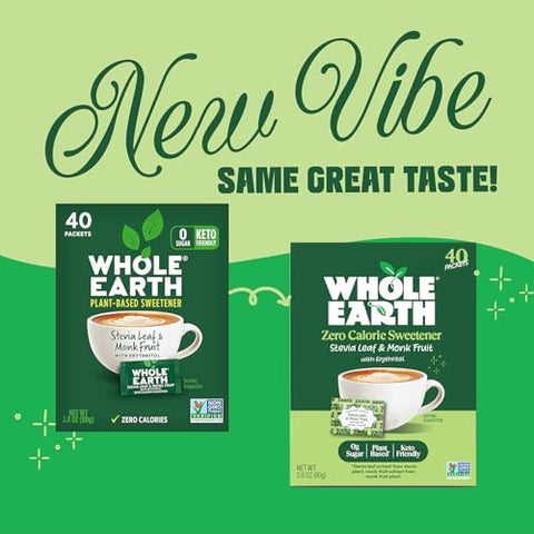 Whole Earth Sweetener Co. NATURE SWEET Stevia & Monk Fruit Sweetener, Erythritol Sweetener, Stevia Packets, Sugar Substitute, Natural Sweetener, 40-Count