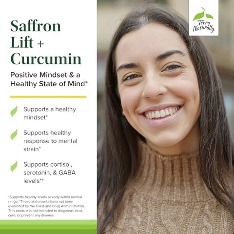 Terry Naturally Saffron Lift + Curcumin Herbal Supplement With Curcumin Nongmo Saffron & Brain Curcumin Capsules Concentration & Relaxation Support Supplement 60 Capsules (Pack Of 2)