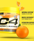 C4 Energy Aminos Powder Orange Popsicle 5G Bcaa & Eaas For Muscle Recovery 3 Electrolytes For Hydration 100Mg Natural Caffeine Pre-Workout Zero Sugar 30 Servings