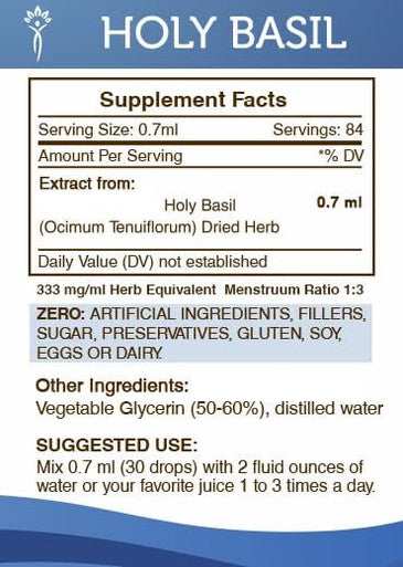 Secrets of the Tribe Holy Basil Tincture Alcohol-Free Extract, Holy Basil (Ocimum Tenuiflorum) Dried Herb (2 fl oz)