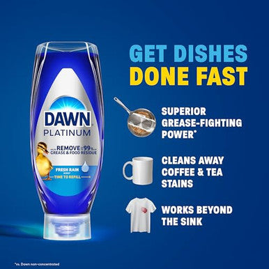 Dawn Platinum Ez-Squeeze Dish Soap Dishwashing Liquid Fresh Rain 2X18Oz Bundle