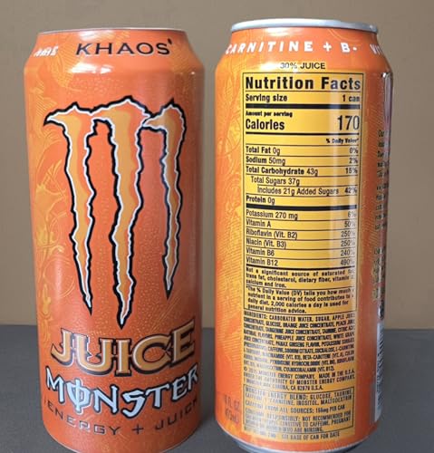 Monster Khaos Energy Drink + Juice, 16 fl oz Cans, 12 Count Pack (EXP: 9/2026) Discontinued/Rare Khaos