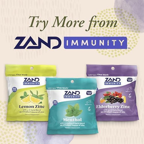ZAND Immunity Menthol Throat Lozenges 2 Pack GoodforYou Dry Mouth Lozenges Immune Support Supplement w/Menthol Zinc 5mg Slippery Elm Soothe a Dry Throat Natural Flavor Gluten 50ct ea