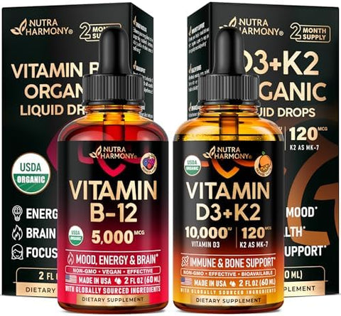 Nutraharmony Organic Vitamin B12 and Organic Vitamin D3 K2 Drops
