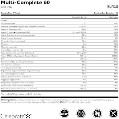 Celebrate Vitamins Multi Complete Chewables 60Mg Iron Daily Bariatric Multivitamin For Sleeve Gastrectomy and Gastric Bypass Surgery Patients Essential Vitamins and Minerals Tropical 60 Tablets