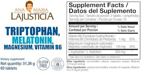 Ana MaraA Lajusticia Tryptophan Supplement Pack " Tryptophan With Magnesium Melatonin And Vitamin B6 & Tryptophan With Magnesium And Vitamin B6