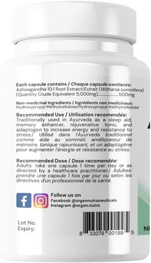 Ashwagandha 10:1 Pure Root Extract, 2.5% Withanolides (Potency of 5,000mg) 90 veggie caps, Helps reduce anxiety, healthy sleep patterns, memory enhancer, and Nervine Tonic