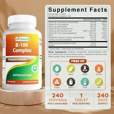 Best Naturals Vitamin B Complex With Inositol Paba 240 Tablets Made In The Usa Nongmo & Gluten