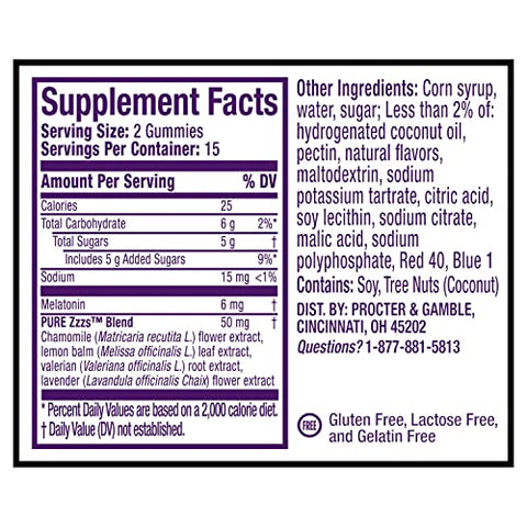 Zzzquil Pure Zzzs Melatonin Natural Flavor Sleep Supplement Gummies With Chamomile Lavender & Valerian Root 6Mg Per Serving 30 Gummies (Pack Of 2)