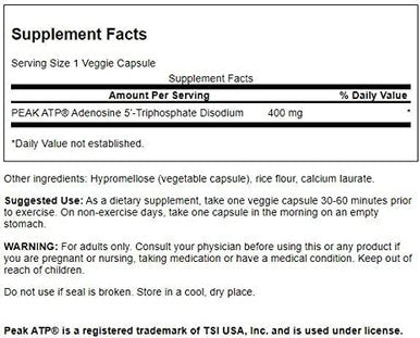 Swanson Maximum Strength Peak ATP-Natural Supplement Promoting Cellular Energy Support-Supports Physical Performance and Promotes Healthy Blood Flow Support-(30 Veggie Capsules 400mg Each) 1 Pack