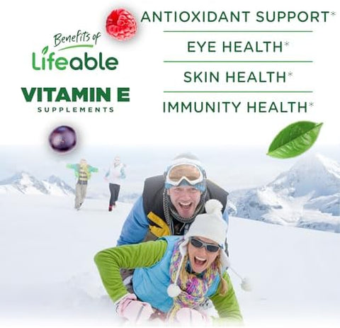 Lifeable Vitamin E Gummies 400 IU Great Tasting Vitamin E Supplements Skin Eye Health and Immune Function Support VIT E for Adults Men Women 90 Gummies