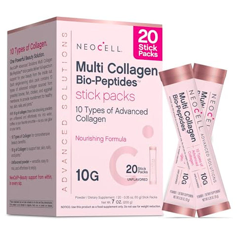 Neocell Multi Collagen Powder 20 Stick Packs Unflavored And Mixes Easily 10 Types Of Advanced Collagen Bio-Peptides Superior Absorption