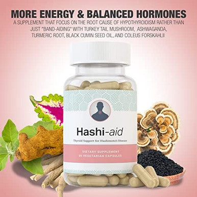 Hashiaid - Low Thyroid Supplement - Hashimoto'S Disease Support - Hypothyroidism - Fight Fatigue, Balance Hormones, Promote Focused Energy - Turmeric, Iodine, Zinc, Selenium And More