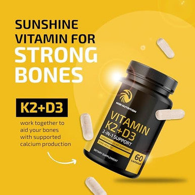 Vitamin D3 K2 5000 Iu (60Ct) & Magnesium Citrate 500 Mg (60Ct) Immune System Strong Bones Calm Relaxation Digestion & Muscle Support Nongmo