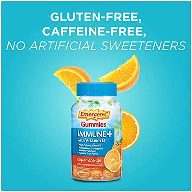 Emergen-C Gummies Immune Plus Vitamin D, Super Orange, 45 Gummies (Pack of 2)