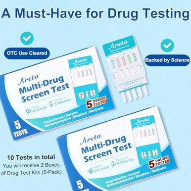 Areta Multidrug Screen Test: Detect Thc Amp Coc Met Opi (Mostused Drugs) 10 Pack Urine Drug Test Kits Highly Accurate Marijuana Home Screening Detox #Adtp254