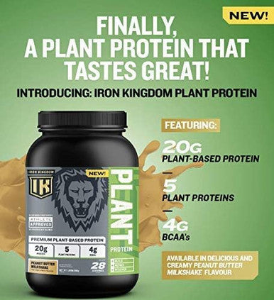 IRON KINGDOM PLANT PROTEIN: PEANUT BUTTER MILKSHAKE, 20g (28 Servings!) 5 Source Blend, Vegan, Soy-Free