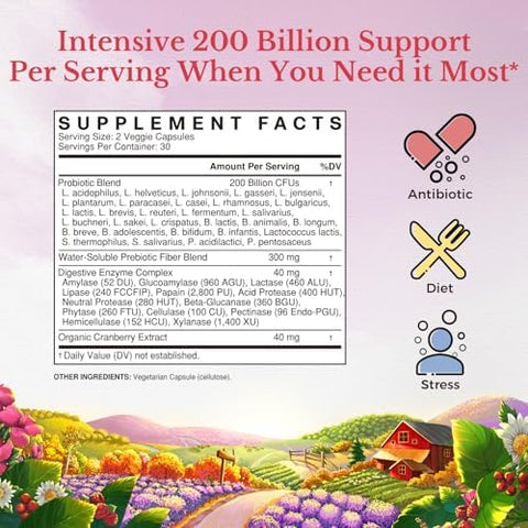 Vitalitown WomenS Probiotics 200 Billion Cfus 30 Strains 60 Ct Shelf Stable Acid Resistant Replenish Good Bacteria Intensive Digestive & Vaginal Support Vegan Non-Gmo