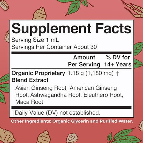 Maryruth'S Organics Herbal Supplement For Brain Function Boost Energy Memory Vitality Usda Ginseng With Ashwagandha Eleuthero And Maca Root Extract 1 Fl Oz