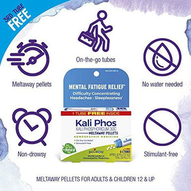 Boiron Kali Phosphoricum 30C Homeopathic Medicine For Headaches Sleeplessness Mental Fatigue And Concentration Difficulties 3 Count (240 Pellets)