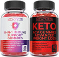 8-In-1 Immune Support 60 Gummies + Keto Acv Gummies Advanced Weight Loss 90 Gummies