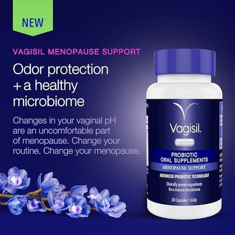 Vagisil Menopause Support Probiotic Supplement Clinically Proven Ingredients With D-Mannose And Lactocran Clean Formula For Mature Women Non-Gmo Dairy- 30 Capsules