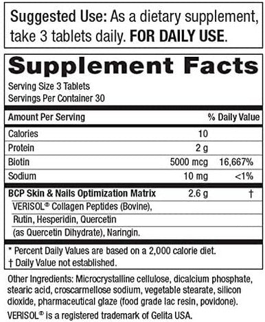 Ultimate Collagen Formula from Purity Products Clinically Tested Type 1 Bioactive Collagen Peptides 5000 mcg Biotin BCP Skin and Nails Optimization Matrix 90 Tablets